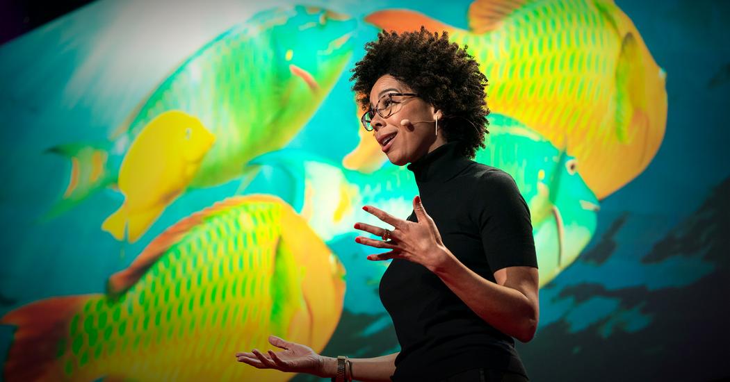 Dr. Ayana Johnson giving a TED talk.