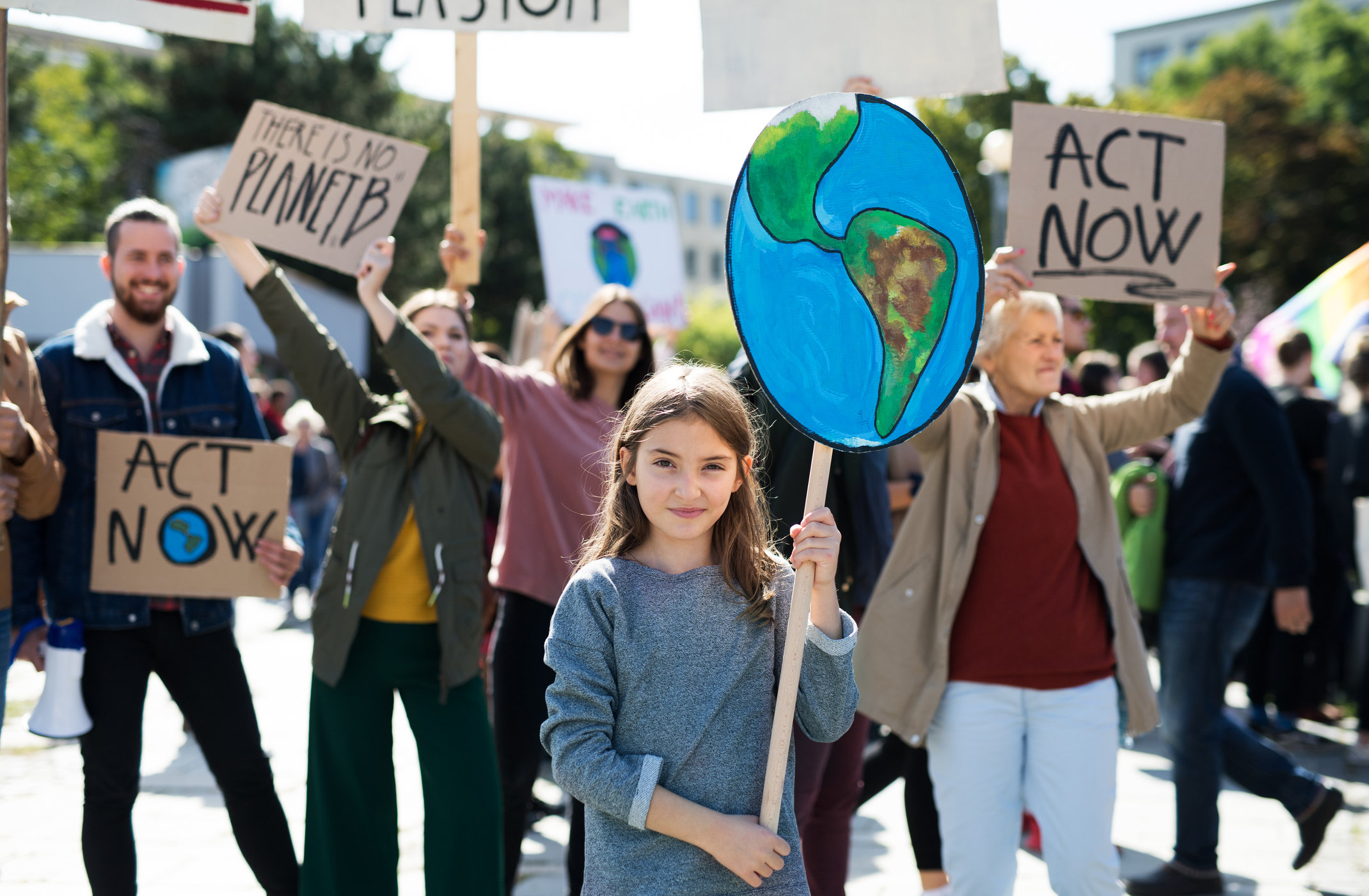 A youth climate activist at a protest.