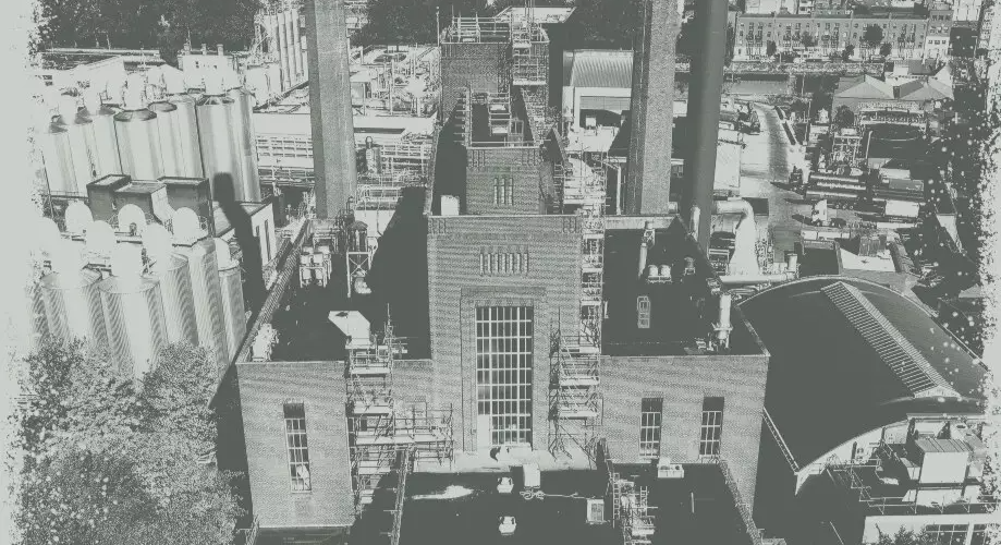 Find us page hero image black and white buildings