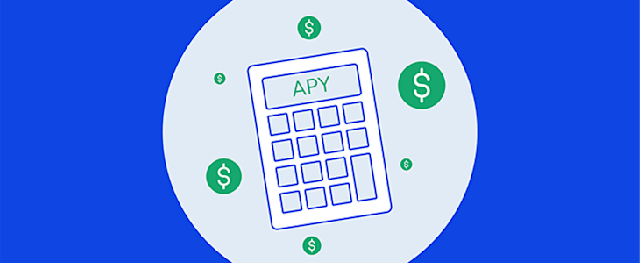 APY calculator surrounded by dollar signs.