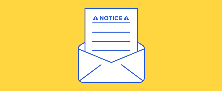 Illustration of an envelope containing a document labeled "NOTICE," indicating an official notice or communication.
