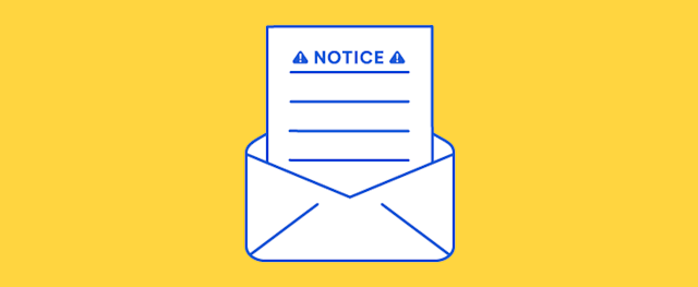 Illustration of an envelope containing a document labeled "NOTICE," indicating an official notice or communication.