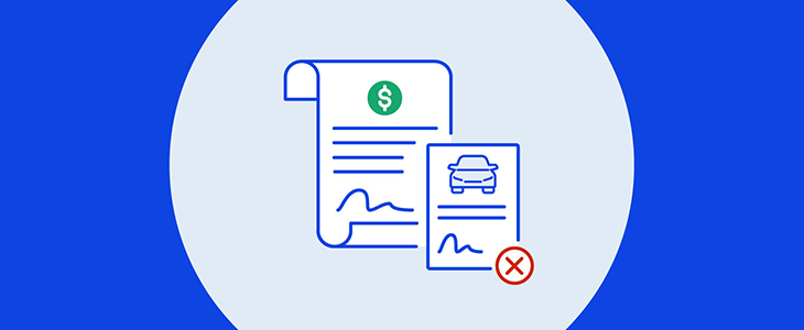 Title loan application rejected due to missing vehicle title.