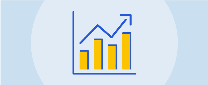 The image shows a bar chart with a line graph overlay, representing growth or progress trends.