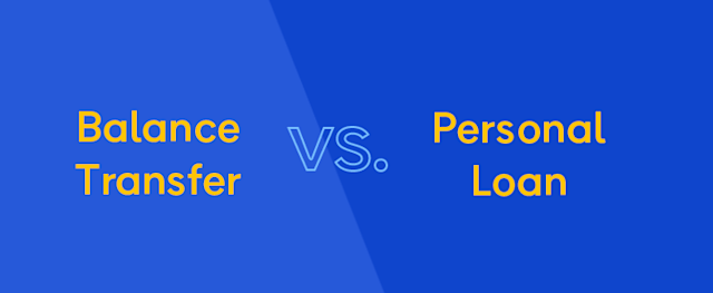 The image compares "Balance Transfer" and "Personal Loan" as financial options.
