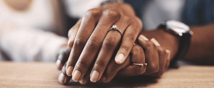 Couple with new engagement rings