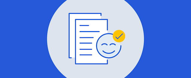 Smiley face and documents with a checkmark symbolize easy and successful loan approval.