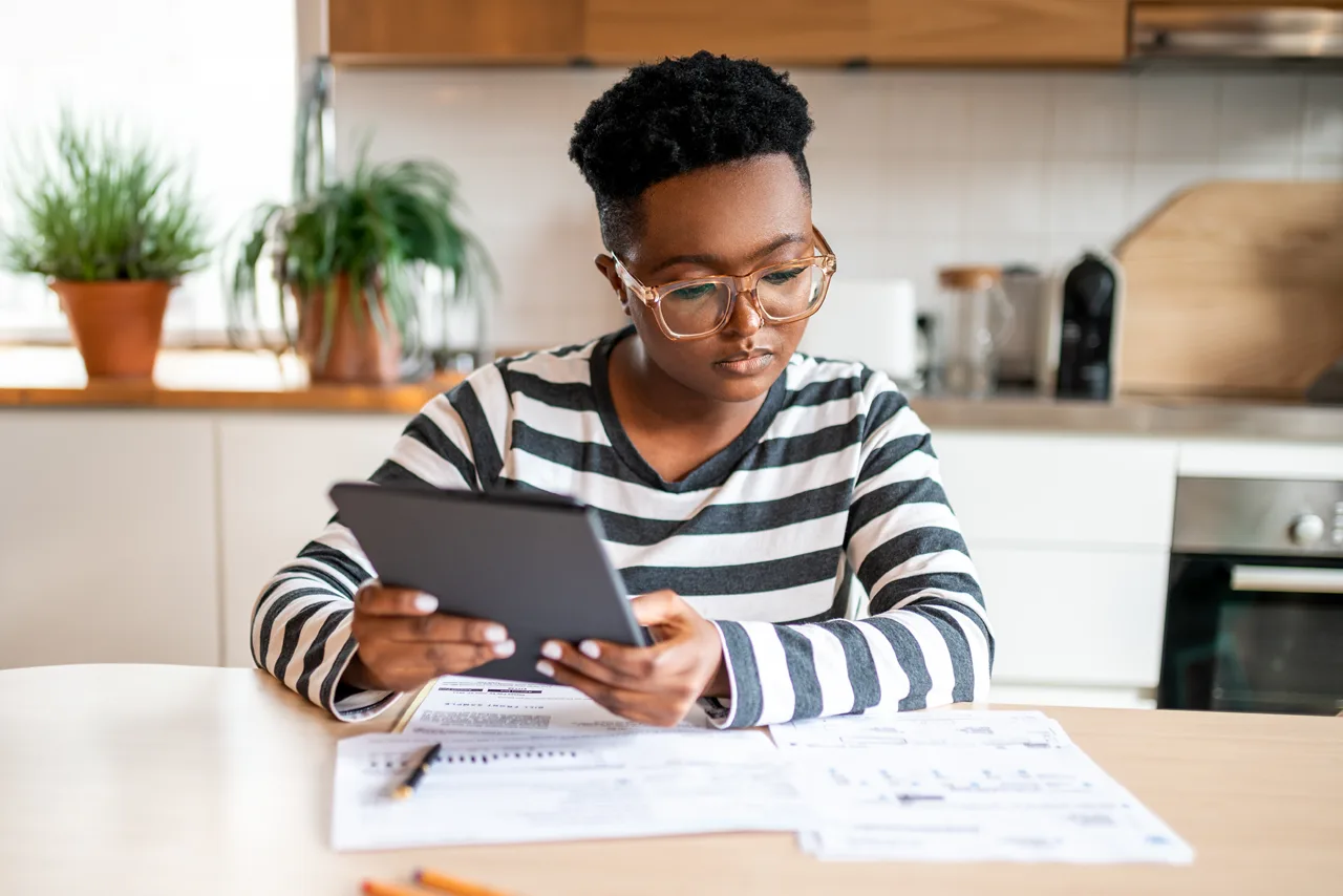 Woman looking over documents