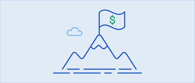 Mountain with dollar flag symbolizing financial success.