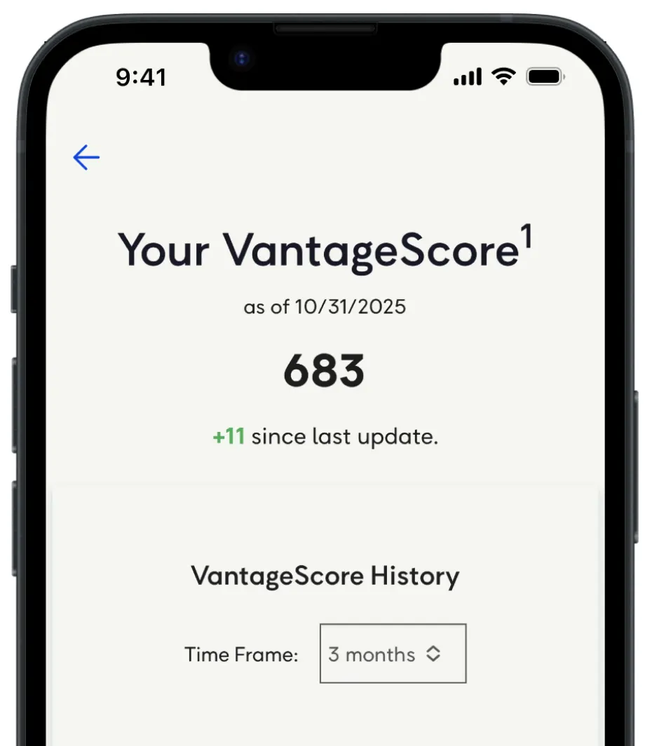 Half an iphone showing a credit score