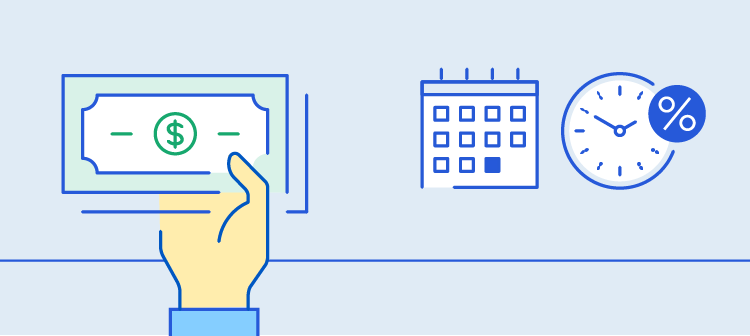 The image illustrates debt with cash, a payment schedule, and interest.