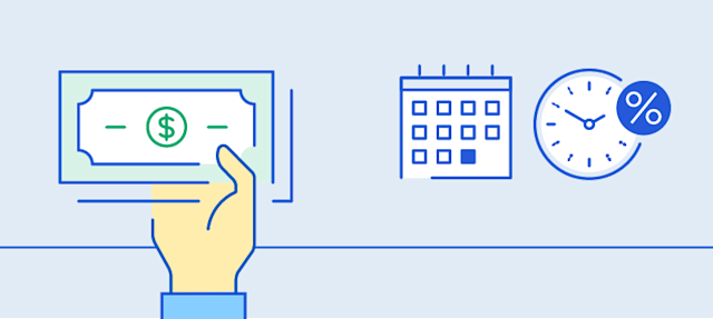 The image illustrates debt with cash, a payment schedule, and interest.