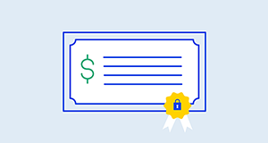 A financial certificate with a dollar sign and security seal.