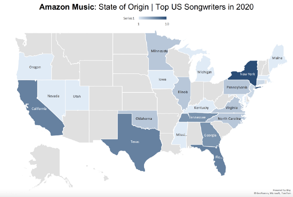 countries of origin state of origin top us songwriters 2020 Amazon music