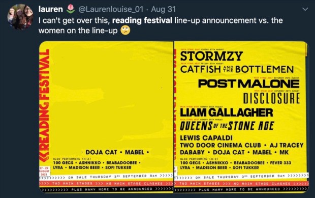 Reading and Leeds line up 2020 gender gap 