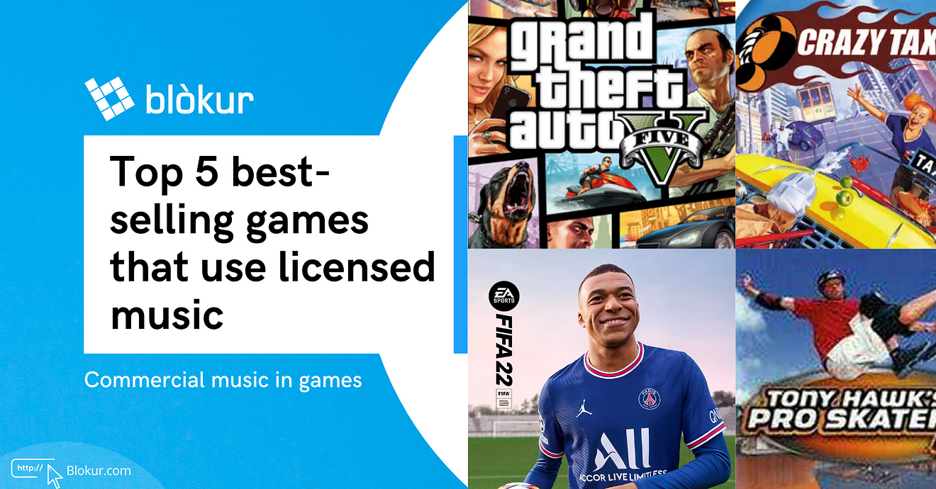 What are the top 5 best-selling gaming franchises that use popular music?