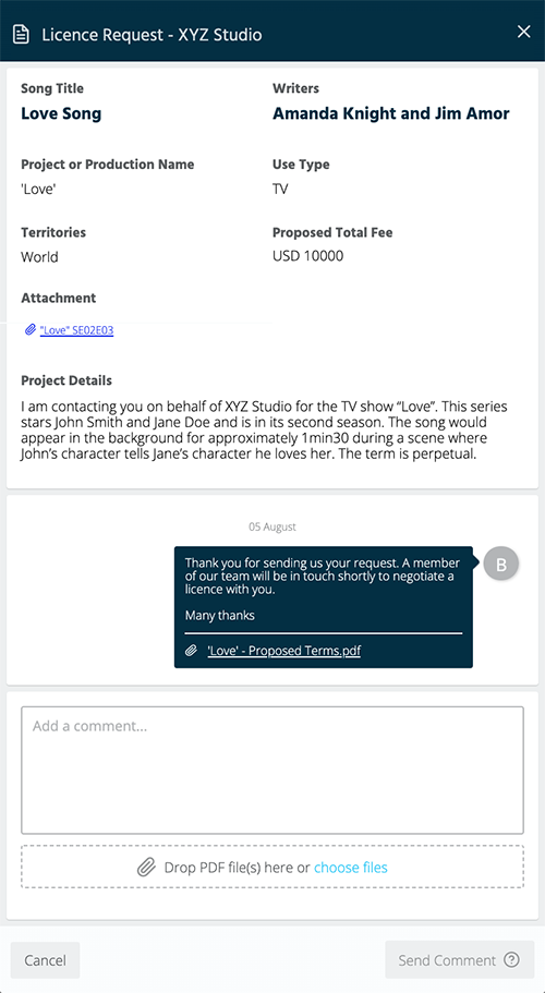 Licence Request Modal