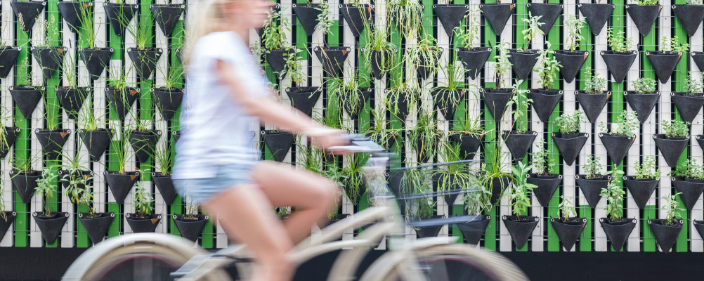 iStock groene stad duurzame stad fietser