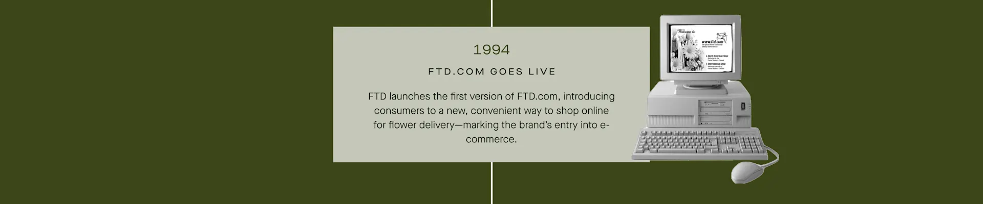 FTD Timeline - 1994: FTD launches the first version of FTD.com, introducing consumers to a new, convenient way to shop.