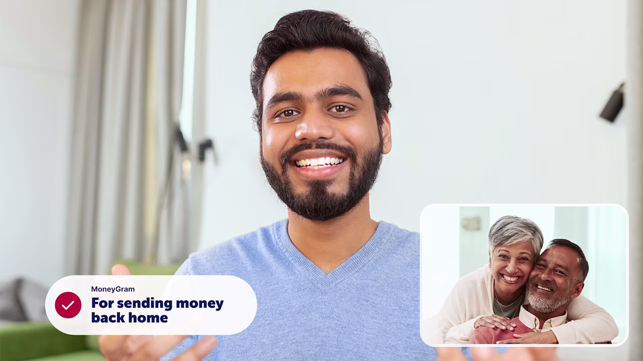 Image of son speaking with parents - for sending money back home