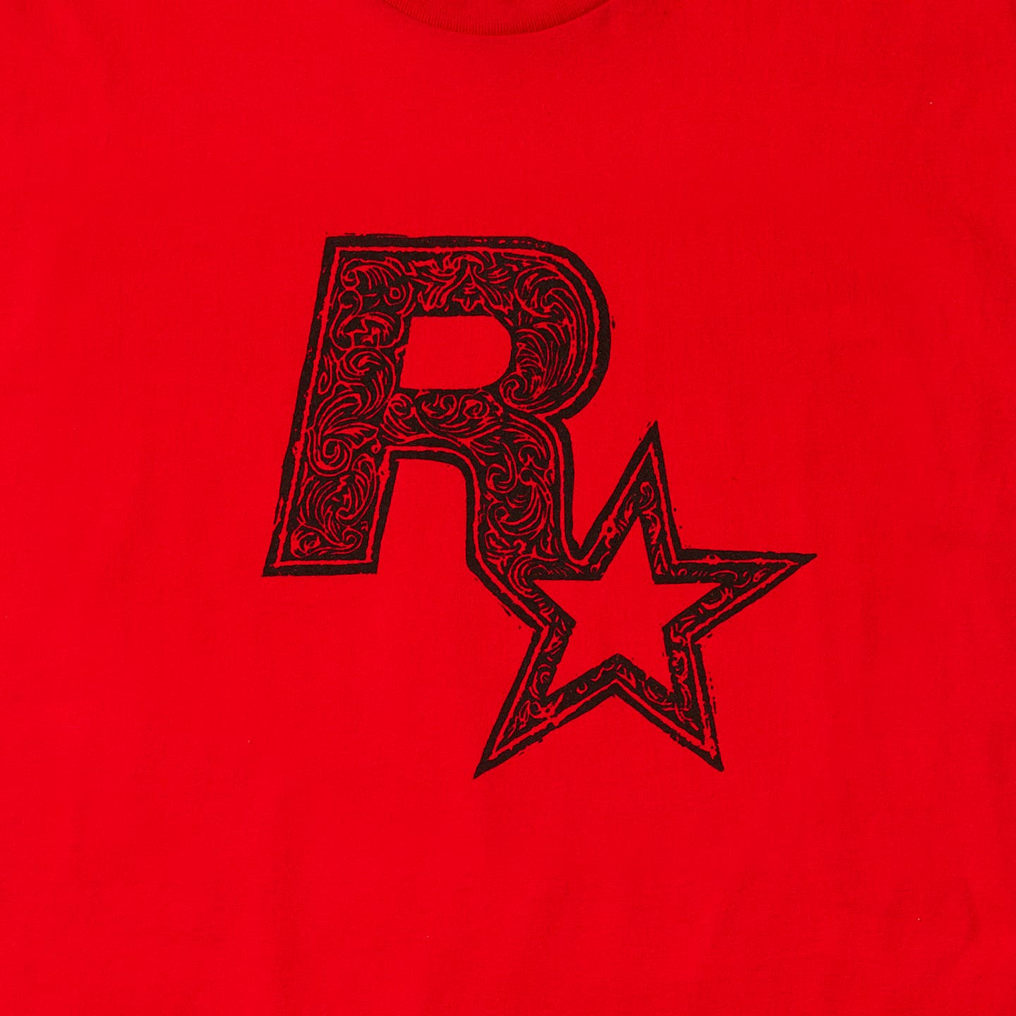 Black on Red Linocut Rockstar Games Logo Tee - Product Image 2