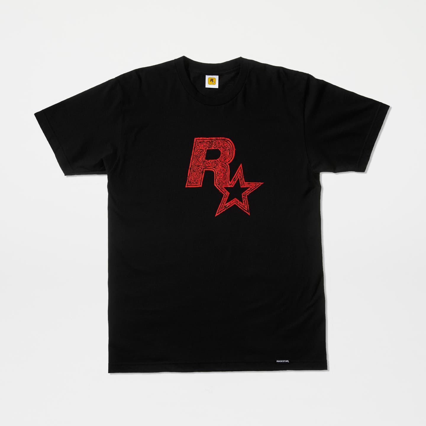 Red on Black Linocut Rockstar Games Logo Tee - Product Image 1