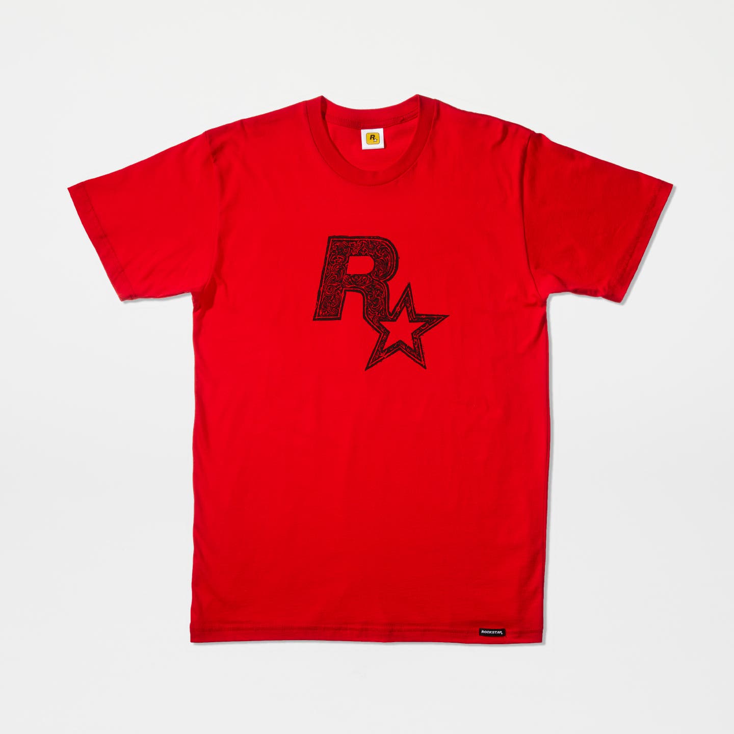 Black on Red Linocut Rockstar Games Logo Tee - Product Image 1
