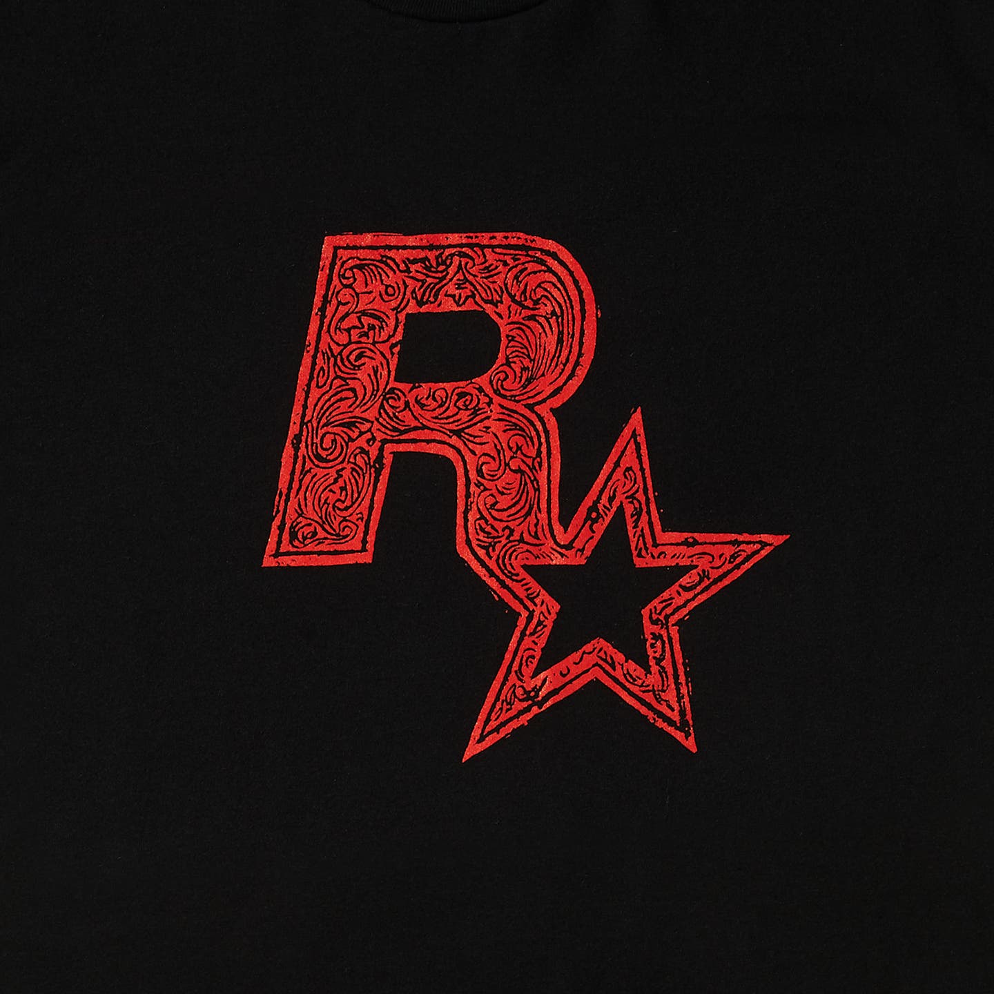 Red on Black Linocut Rockstar Games Logo Tee - Product Image 2