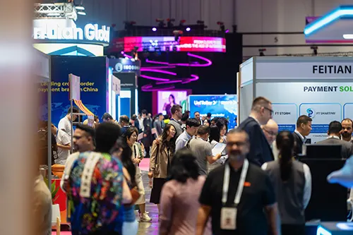 Attendees roaming the show floor at Money20/20 Asia in Bangkok