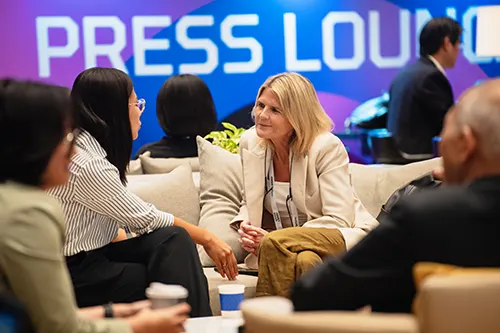 People having a meeting at the Press Lounge at Money20/20 Asia in Bangkok