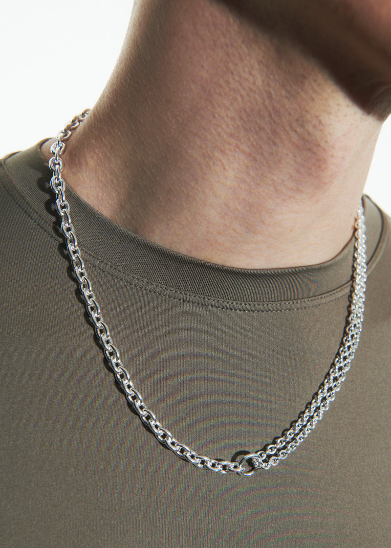 double necklace thin silver l-3
