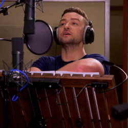 Justin Timberlake on Neumann U87. Photo Credit: YouTube (https://youtu.be/ukJmJMH7eas)