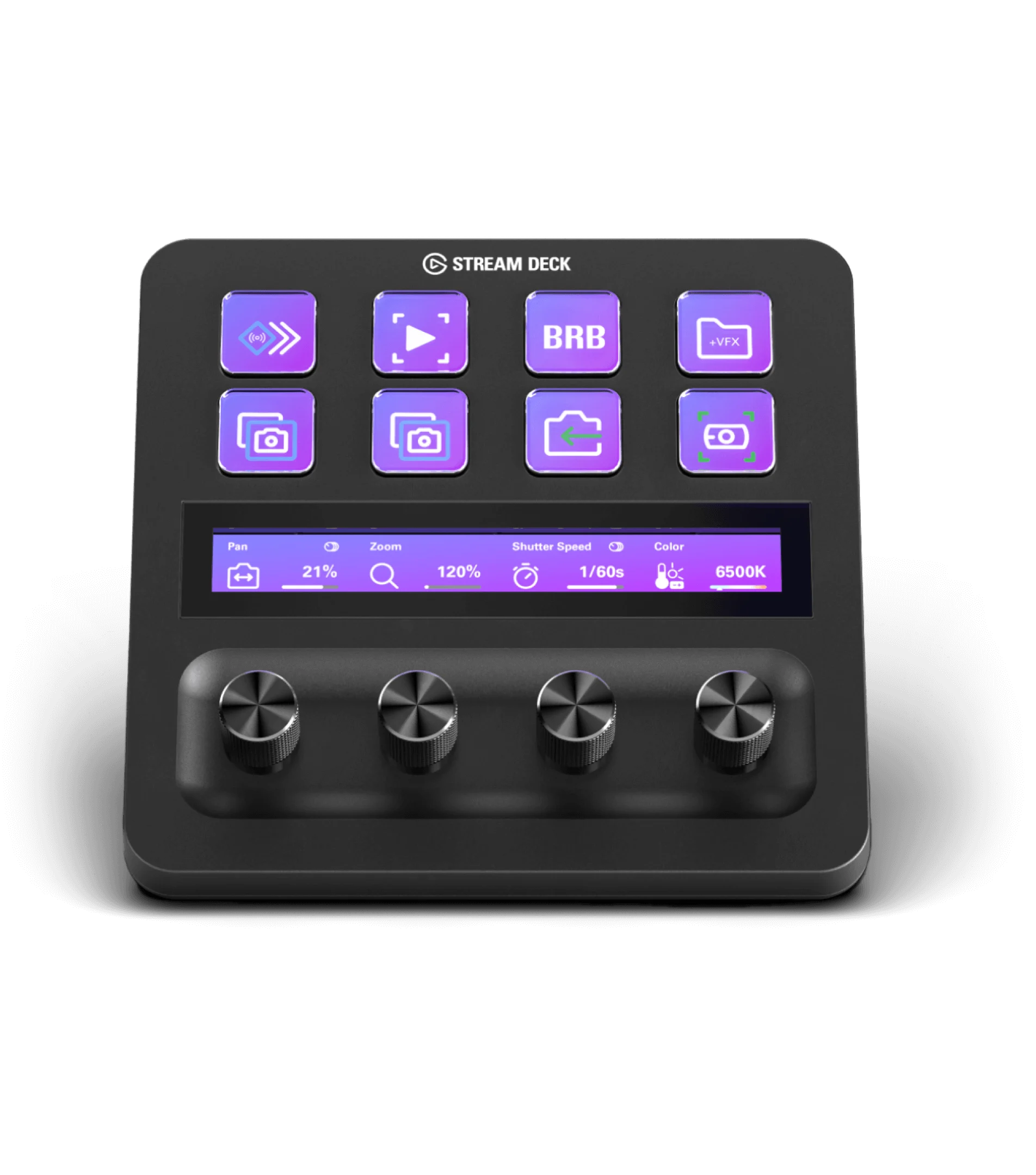 Stream Deck Plus with purple production display