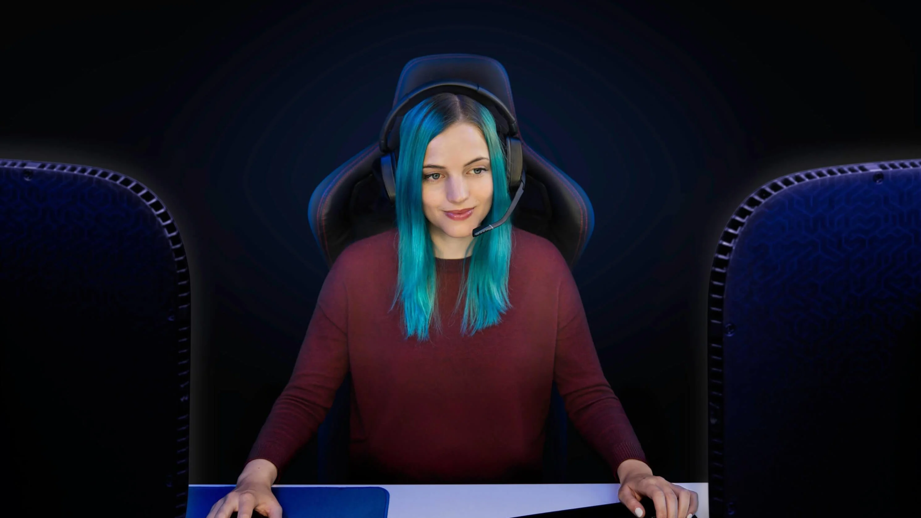 Female streamer seated in front of two Key Lights