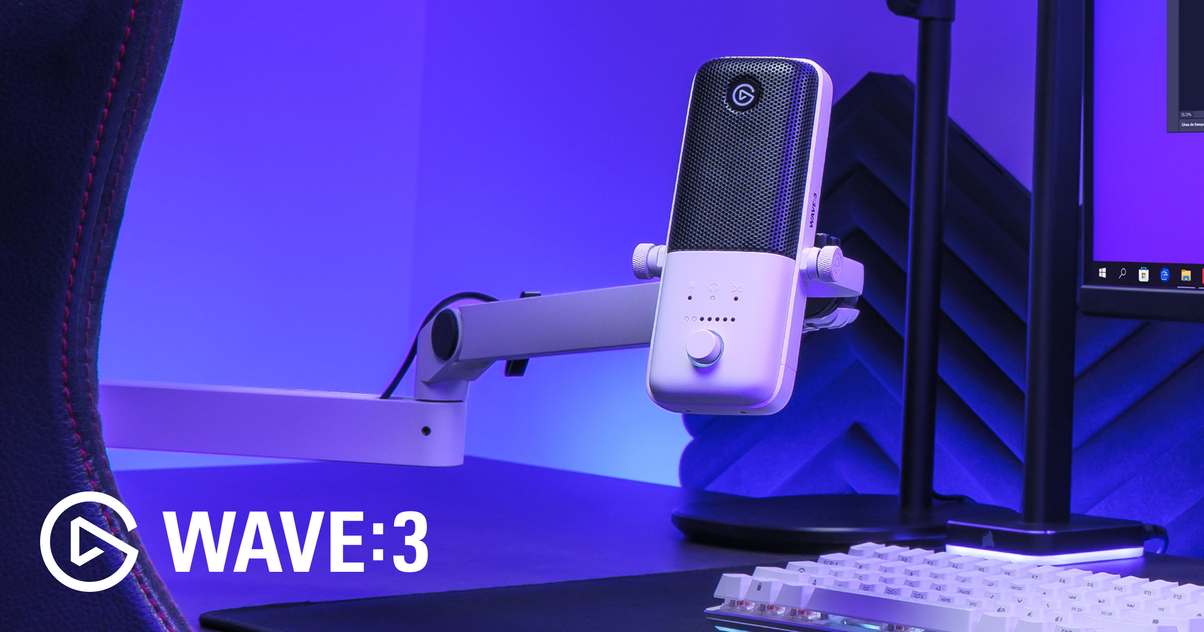【セット販売】マイク（Razer）＋ アーム（Elgato）ホワイト Wave:3 - White | Elgato