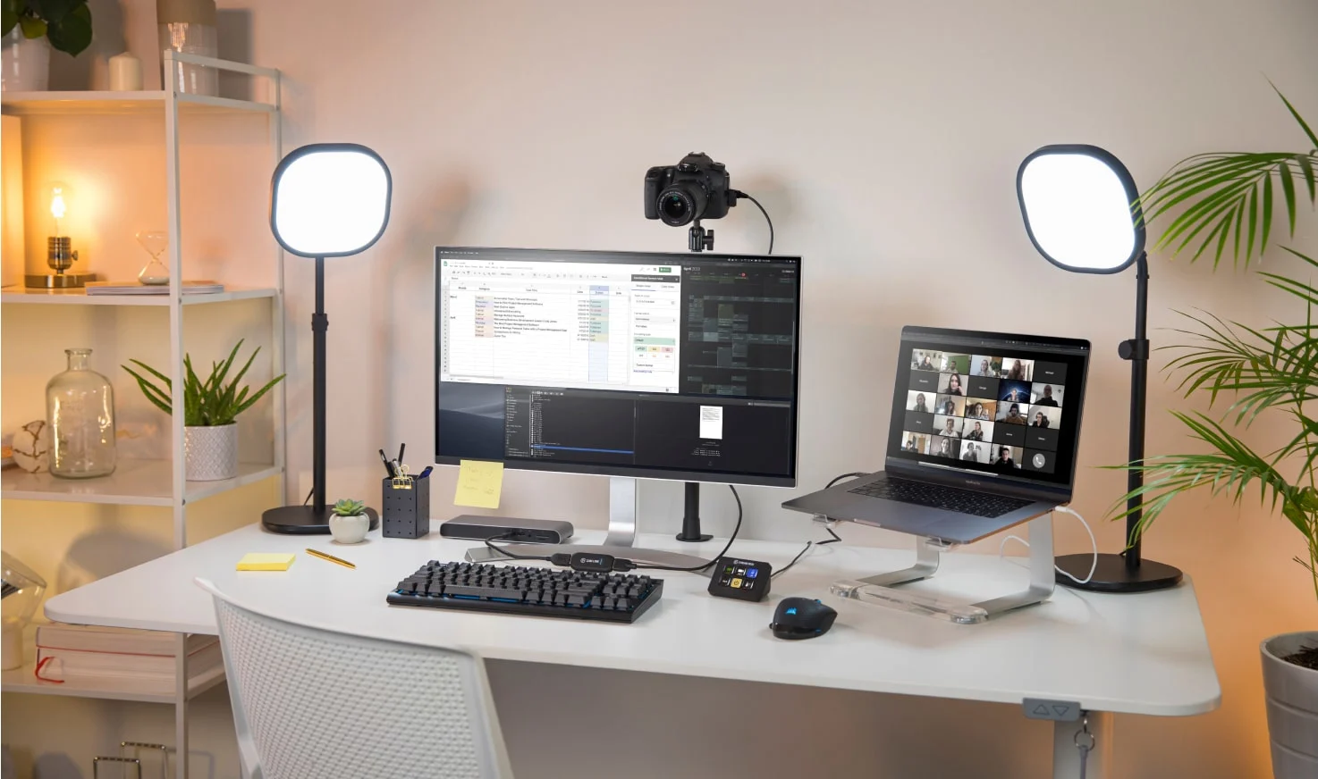 A work from home setup featuring a camera mounted to Master Mount which is connected to Cam Link 4K