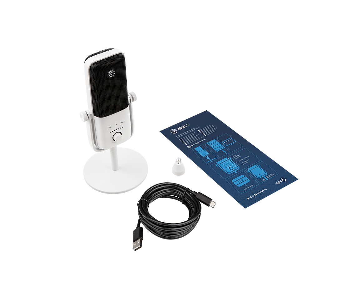 Elgato Wave : 3 Blanc – Microphone à condensateur USB de qualité studio  avec bras micro Elgato Wave profil bas pour streaming, podcast, jeux et  bureau