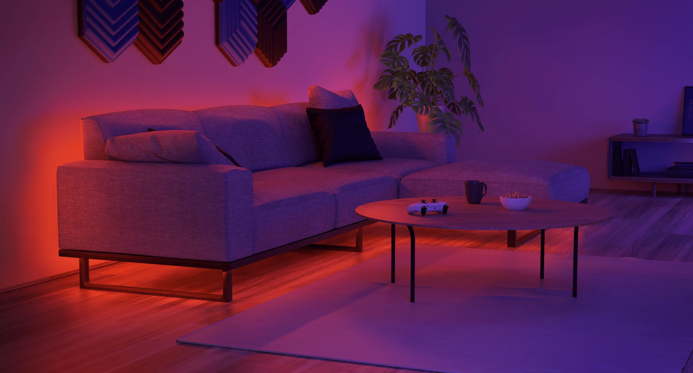 Light Strip used to illuminate a sofa with red lighting