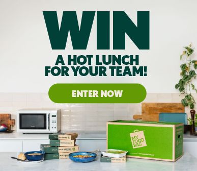 Promotional banner for a My Food Bag giveaway featuring a My Food Bag delivery box and the call to enter now to win