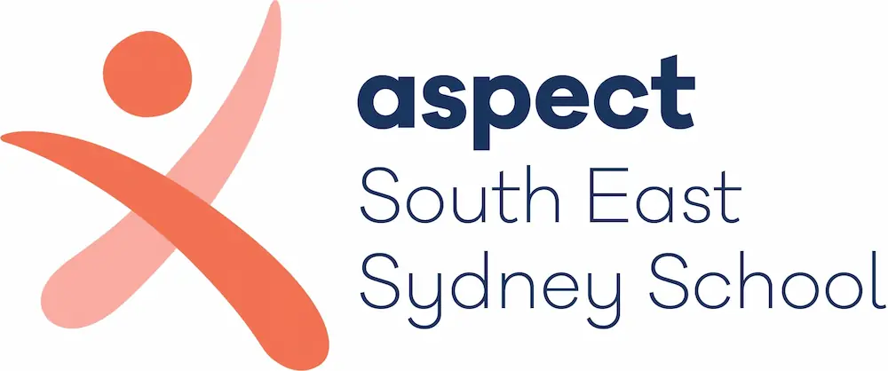 The logo for Aspect South East Sydney School features a stylized orange figure with outstretched arms on the left. To the right, the word "aspect" is in bold, dark blue letters, with "South East Sydney School" written below in a smaller, light blue font.