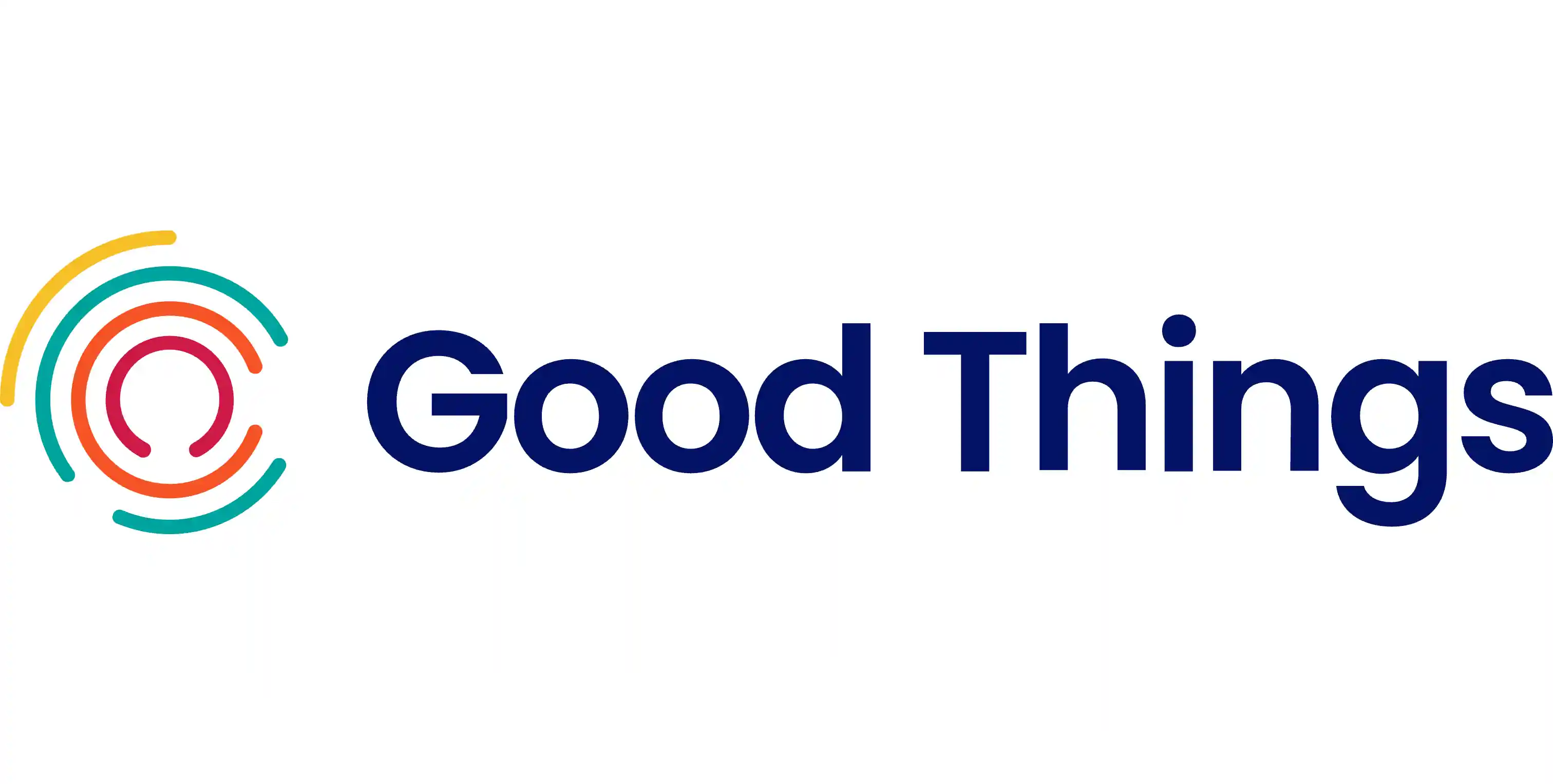 Good Things logo with the words 'Good Things' in dark blue and a colorful circular icon made of curved lines in yellow, teal, orange, and pink.