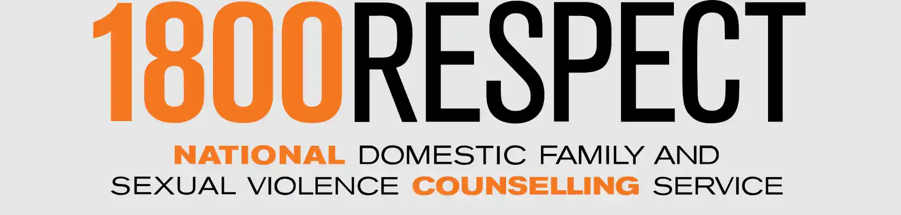 1800RESPECT logo with text reading 'National Domestic Family and Sexual Violence Counselling Service' in black and orange