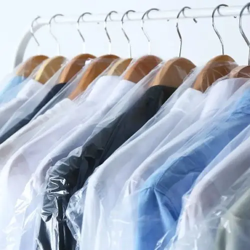 Clean shirts on a clothing rack