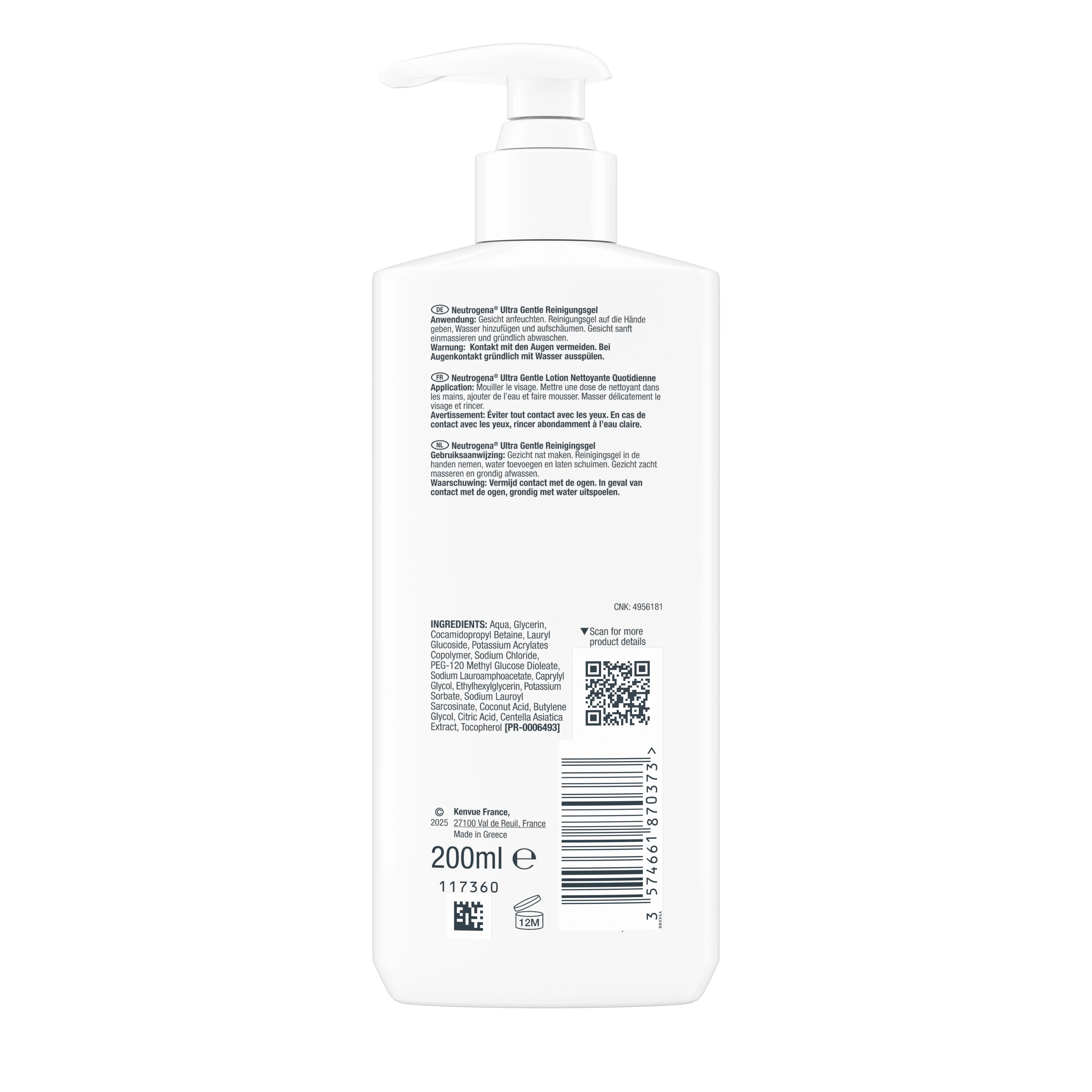 Neutrogena Ultra Gentle Reinigungsgel Packshot von hinten