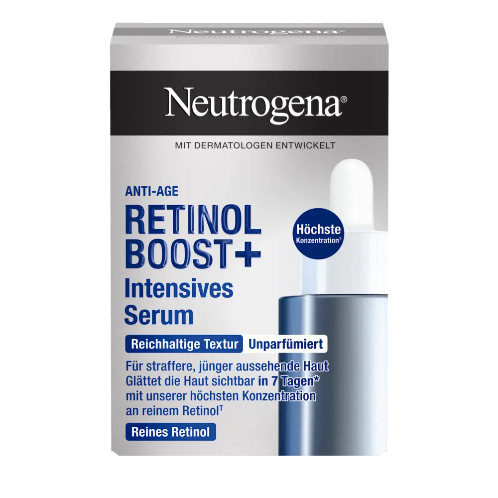 Packshot Neutrogena® Retinol Boost+ Intensives Serum Packungsvorderseite