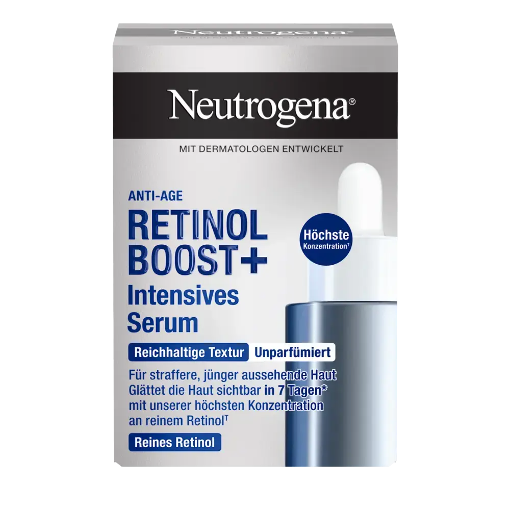 Packshot Neutrogena® Retinol Boost+ Intensives Serum Packungsvorderseite