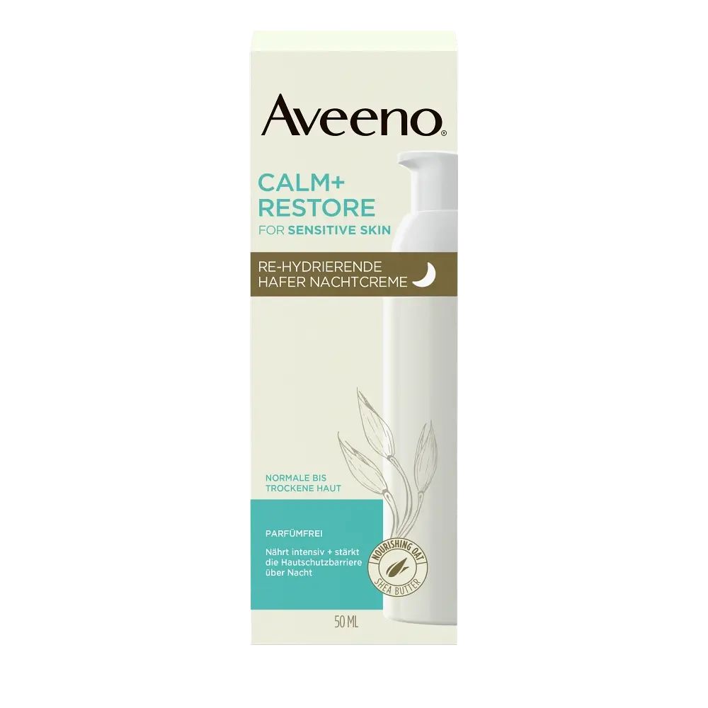 Aveeno® Calm + Restore™ Re-Hydrierende Hafer Nachtcreme – Verpackung Vorderseite