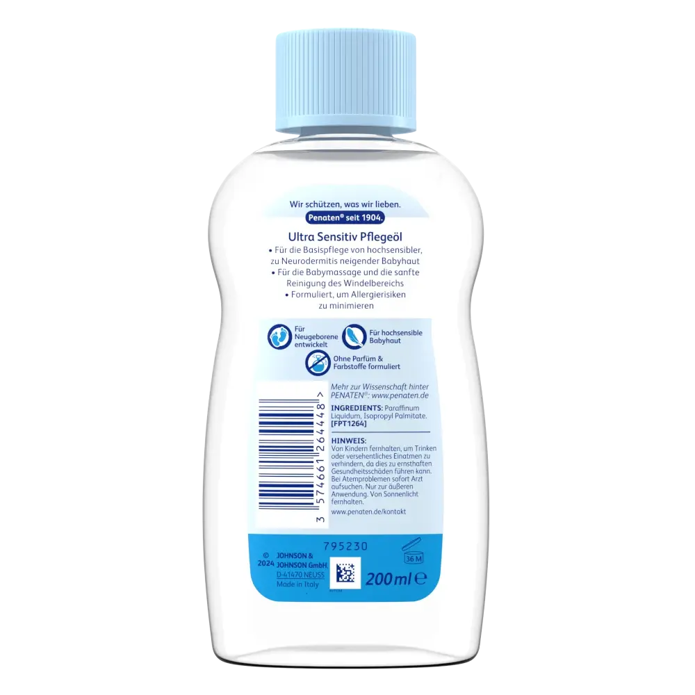 Penaten® Ultra Sensitiv Pflegeöl  – Rückseite