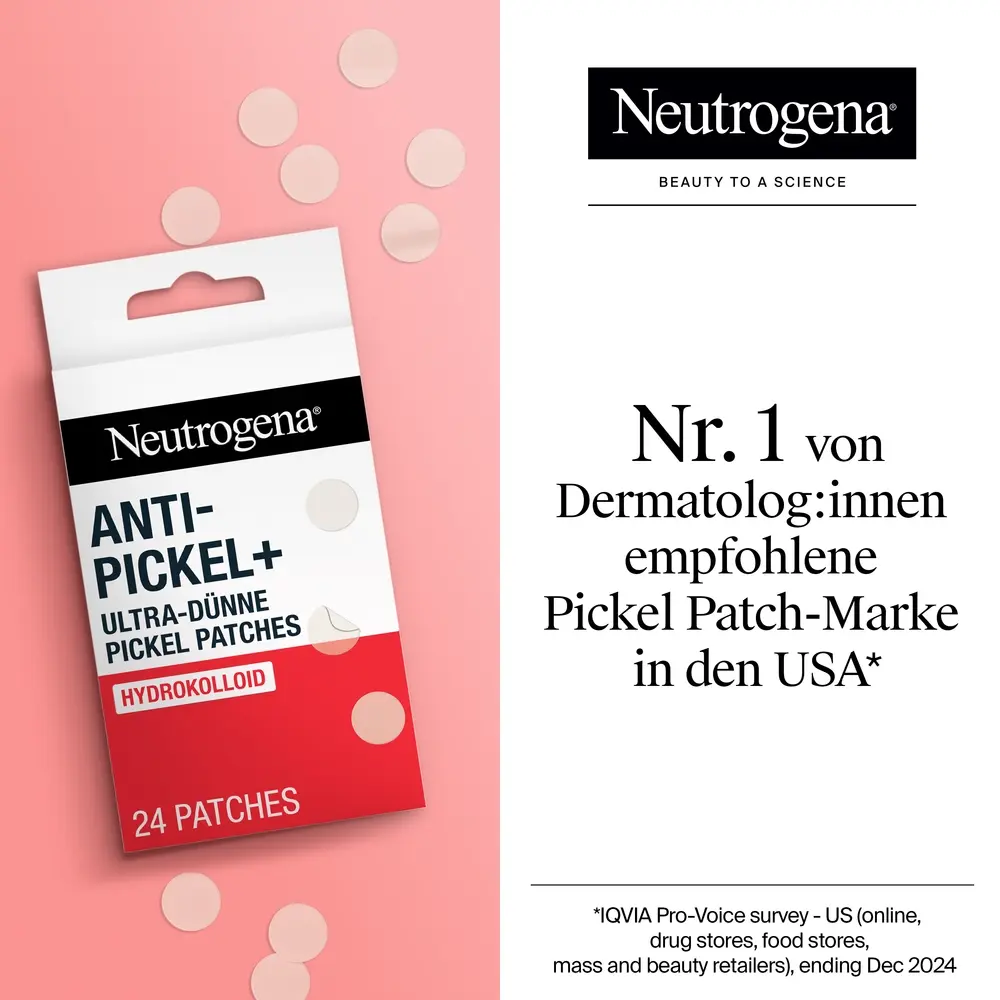 Neutrogena® Anti-Pickel+ Ultra-Dünne Pickel Patches die Nr. 1 von Dermatolog:innen empfohlene Pickel Patch-Marke in den USA