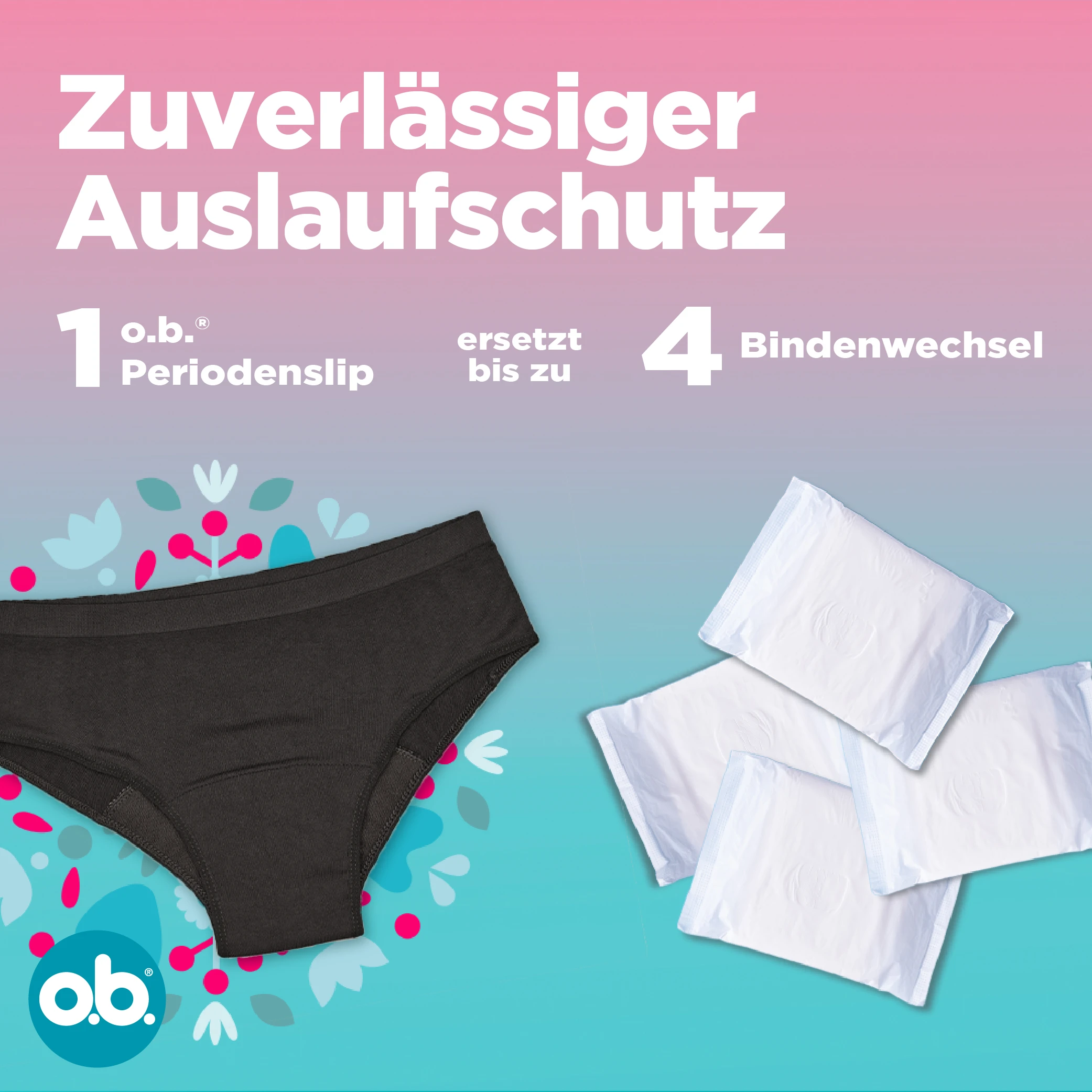Zuverlässiger Auslaufschutz. 1 o.b. Periodenslip ersetzt bis zu 4 Bindenwechsel​  ​
